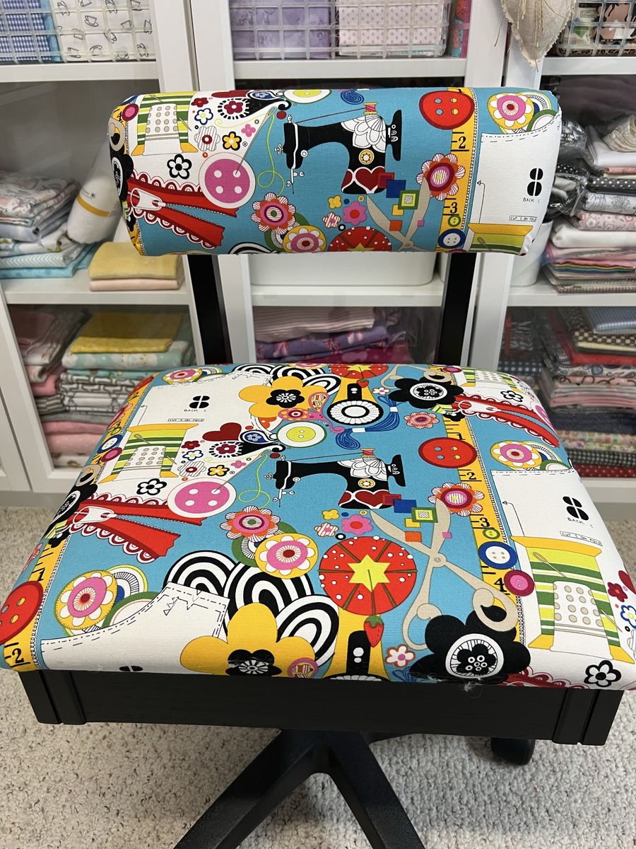 Whimsical Sewing Theme Chair - Adjustable Height Swivel Chair