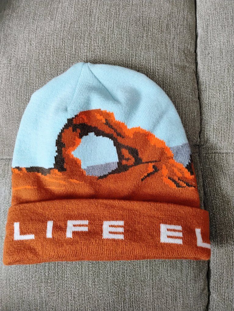 Elevated Life Arches National Park Beanie Hat Sky Blue/Orange One Size