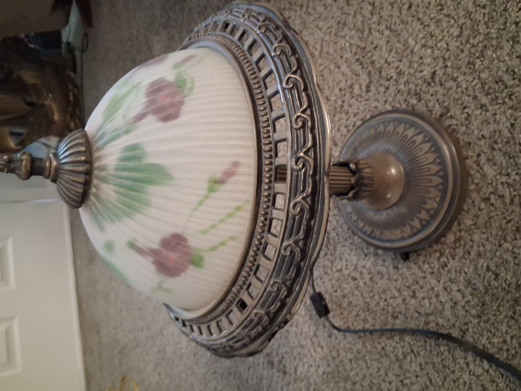 Vintage painted glass portable lamp