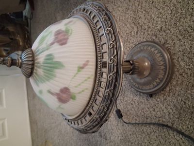 Vintage painted glass portable lamp