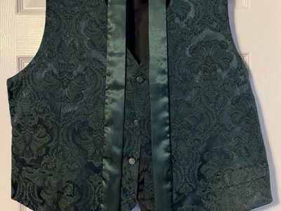 Men's Green Damask Formal Vest & Tie Set - Size L/XL