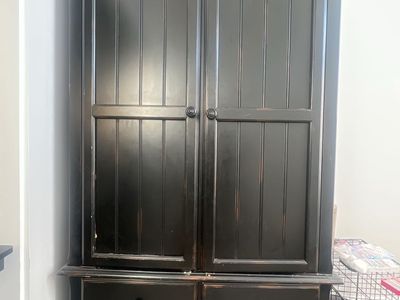 Distressed Black Armoire/Wardrobe Cabinet with TV Shelf & 4 Drawers