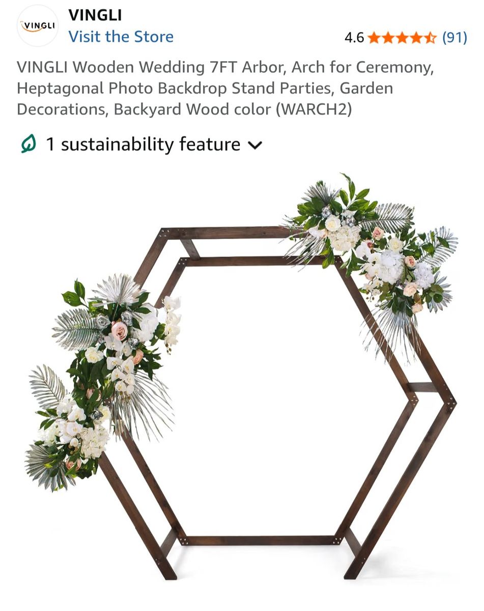 VINGLI Wooden Wedding 7FT Heptagonal Arbor Arch for Ceremony, Photo Backdrop Stand - Wood Color