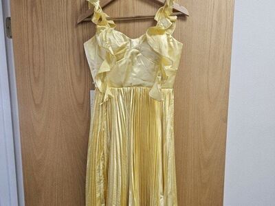 Satin Butter Yellow Pleated Dress