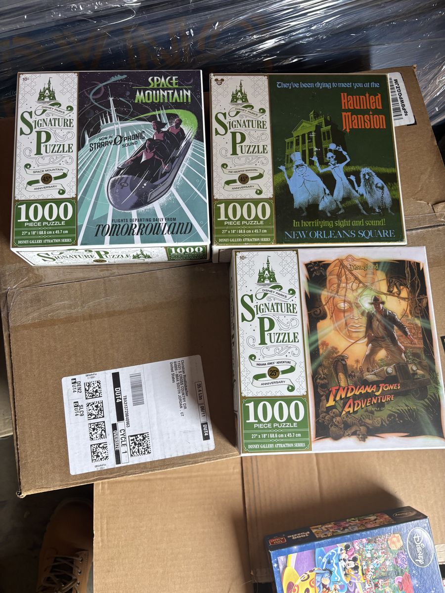 Disney Parks Signature Puzzle 1000 Piece Set - Space Mountain, Haunted Mansion, Indiana Jones
