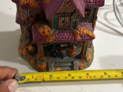 Halloween Haunted House Miniature Village Decoration with Pumpkins and Fall Foliage