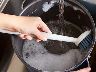 Pampered Chef Long-Handle Dish Brush with Scraper