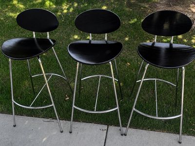 Room & Board "Radius" 30" Bar Stools - Set of 3 (Black / Chrome)