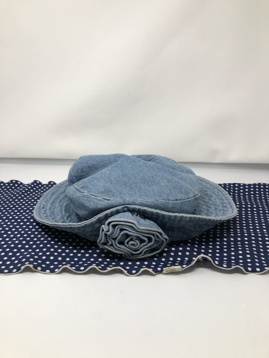 Women's Light Blue Denim Bucket Hat with Denim Flower Accent