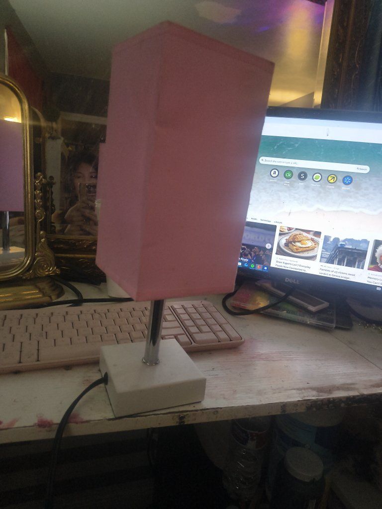 Compact Pink Desk Lamp with Square Shade - Small Table Lamp