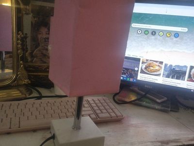 Compact Pink Desk Lamp with Square Shade - Small Table Lamp