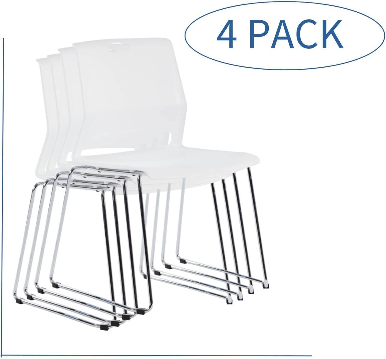 Stackable Chairs Set of 4, Office Waiting Room Chairs with Back,  (White)