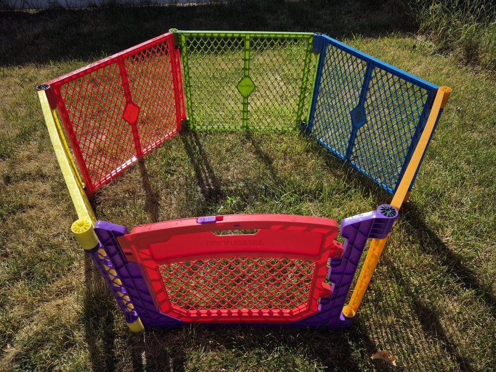 Toddleroo North States Superyard Colorplay Ultimate Baby Gate with Door Pet Playroom Patio Playpen
