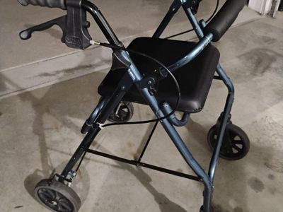 Nova Blue Folding Four-Wheel Rollator Walker with Seat