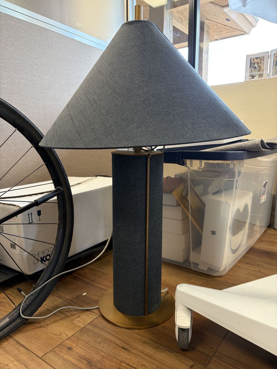 Crate & Barrel Remi Blue Linen Table Lamp 31.7"