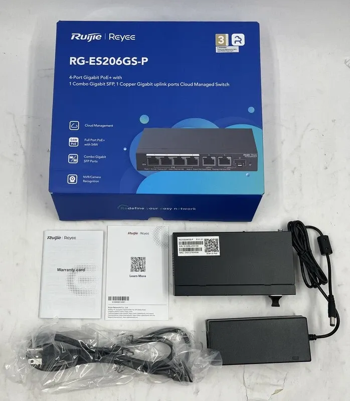 Ruijie Reyee Rg-es206gs-p Gigabit Smart Cloud Managed 6 Port Poe Switch With Power Adapter