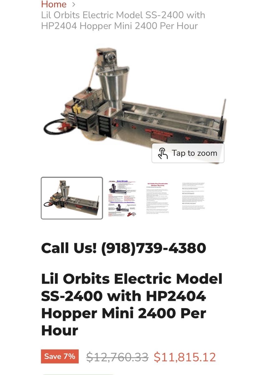 Lil Orbits SS-2400 Electric Mini Donut Machine with HP2404 Hopper - 2400 Donuts/Hour