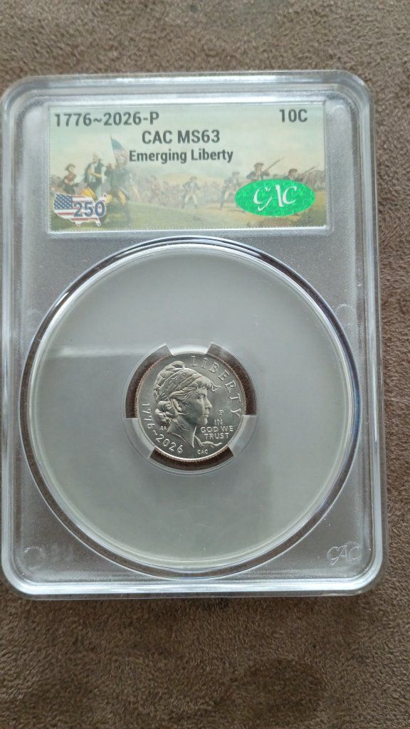 1776-2026-P CAC MS63 Emerging Liberty 10C Coin