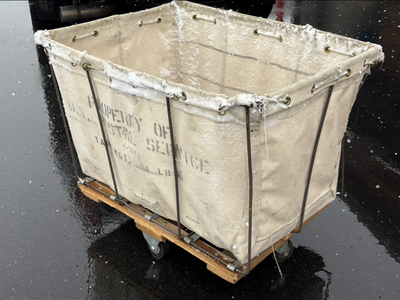 Antique Postal rolling mail cart - perfect for blankets, towels, Airbnb, cabin decor, vintage industrial cart bin