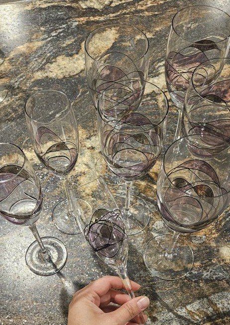 Wine Glasses Stain mosaic blue silver La Fleur Monarch Milano