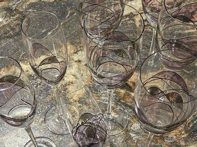 Wine Glasses Stain mosaic blue silver La Fleur Monarch Milano