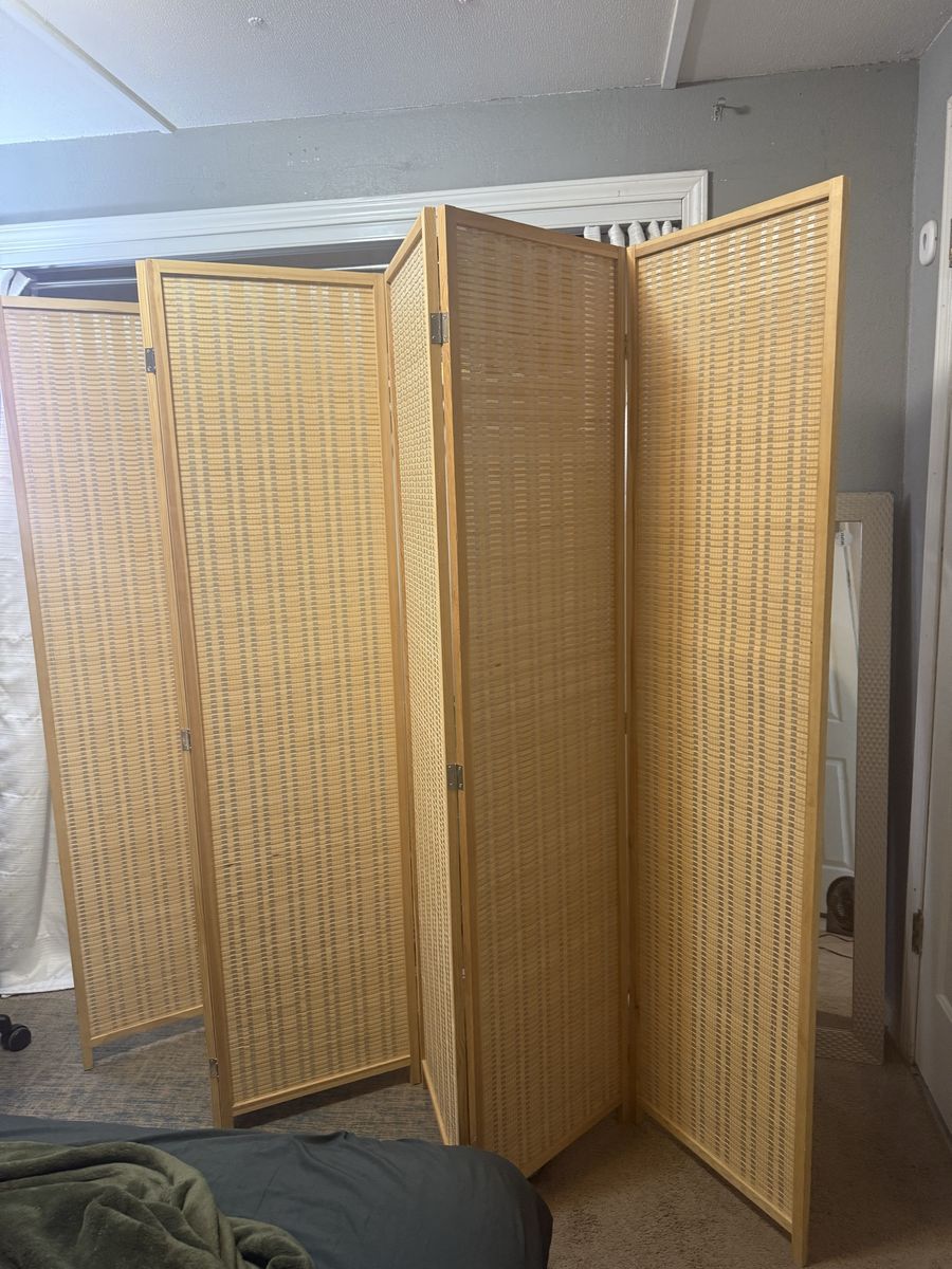 Natural Wood Woven 6 Panel Room Divider Privacy Screen