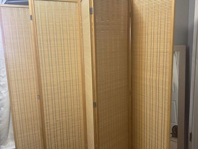 Natural Wood Woven 6 Panel Room Divider Privacy Screen