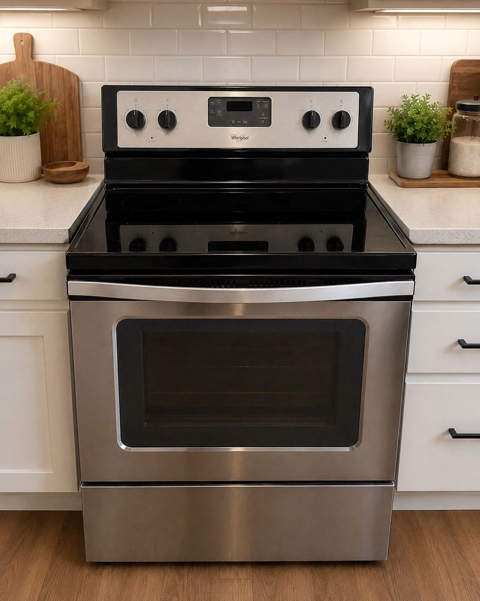 Whirlpool Slide-In Glass Top Electric Range Stainless Steel – Works Great