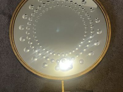 Vintage-Style Gold Round Infinity Mirror Wall Decor with Pedestal Stand
