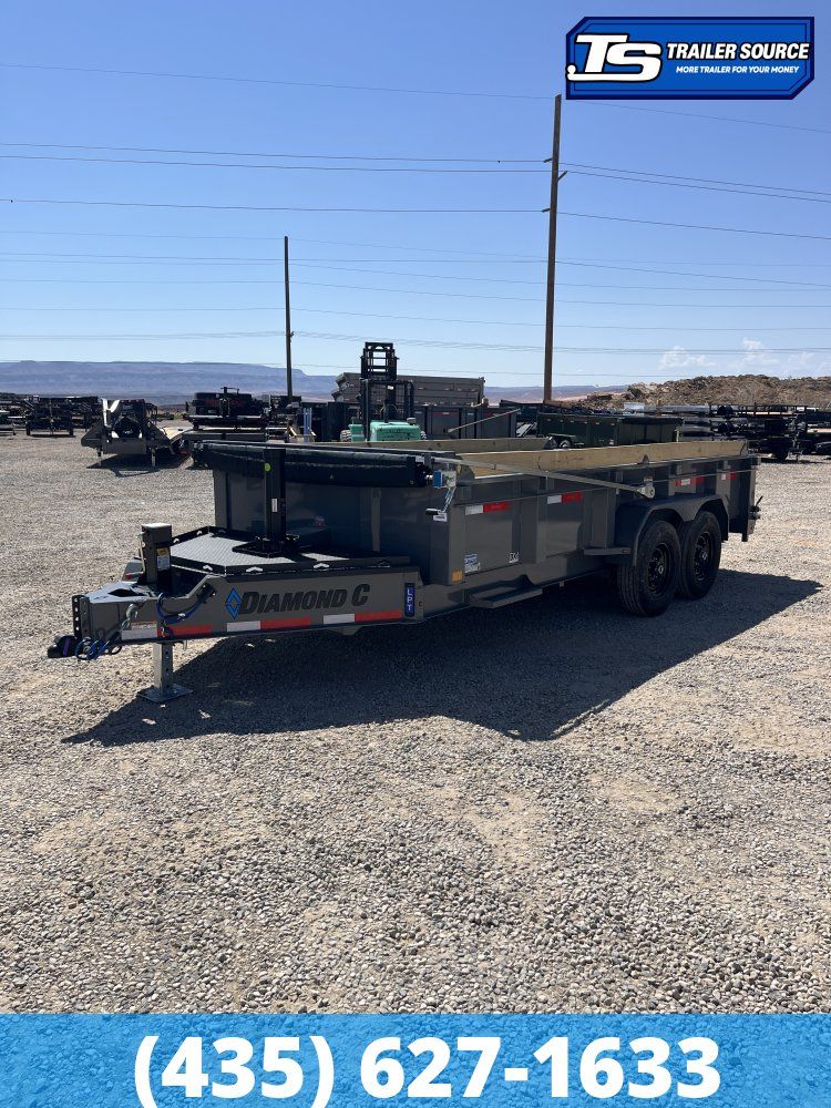 7x16 Diamond C LPT 207 Dump Trailer - 24" Sides - 15.5K GVWR - 14 Ply Tires, Board Brackets, Long Arm Tarp
