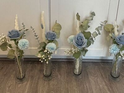 4 Blue Flower Arrangements In A Vase