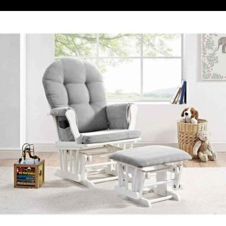 Angel Line Windsor Glider and Ottoman, White Finis