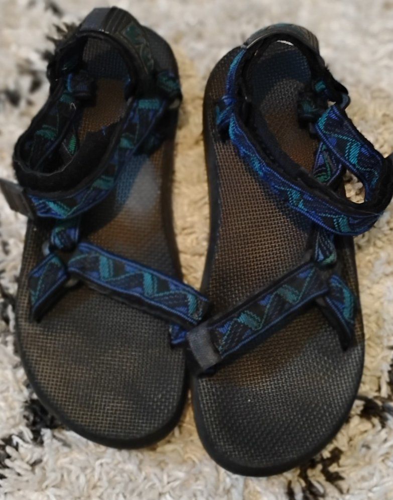 Teva Men's M12 Black with Blue/Green Adjustable Nylon Webbing Straps Sport Sandals