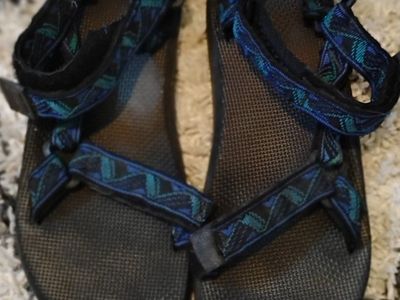 Teva Men's M12 Black with Blue/Green Adjustable Nylon Webbing Straps Sport Sandals
