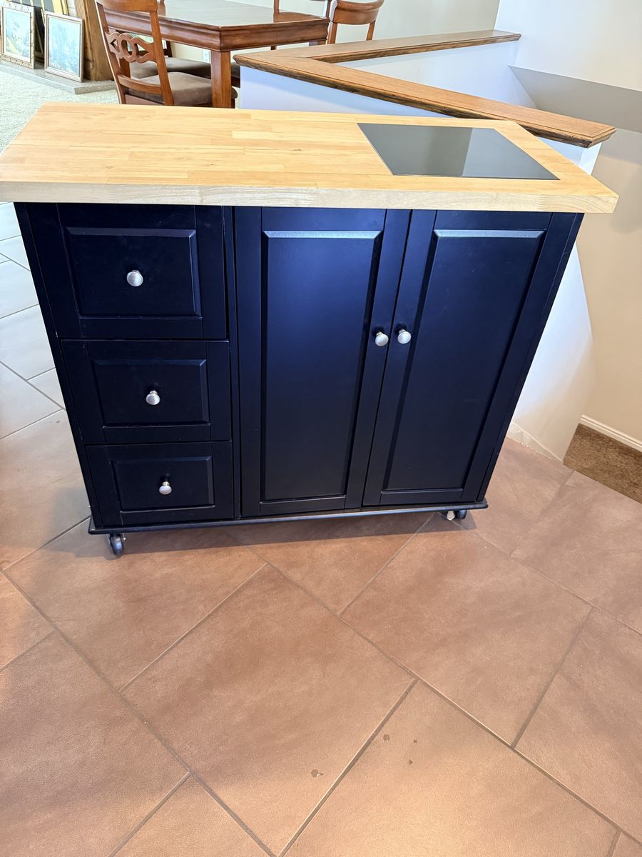Rolling Kitchen Island with Wood Top & Storage