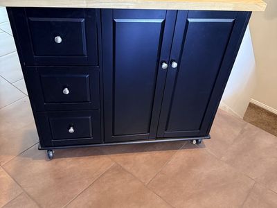 Rolling Kitchen Island with Wood Top & Storage