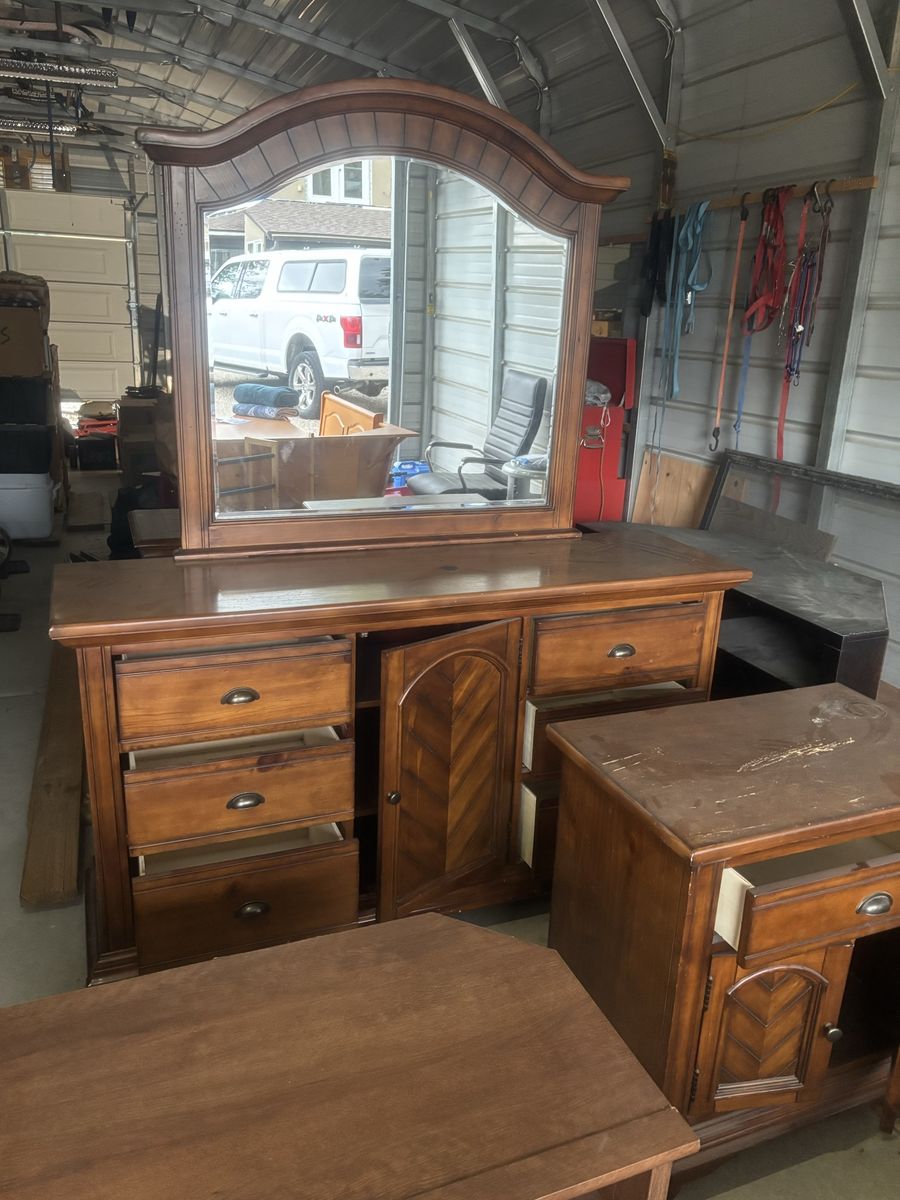 Dresser with mirror and night stand