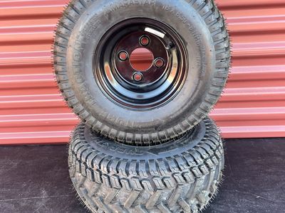 Set of 2 Marastar Turf Traction 18X8.5-8 lawn Mower Tires Mounted on New Flat Back Wheels Brand New