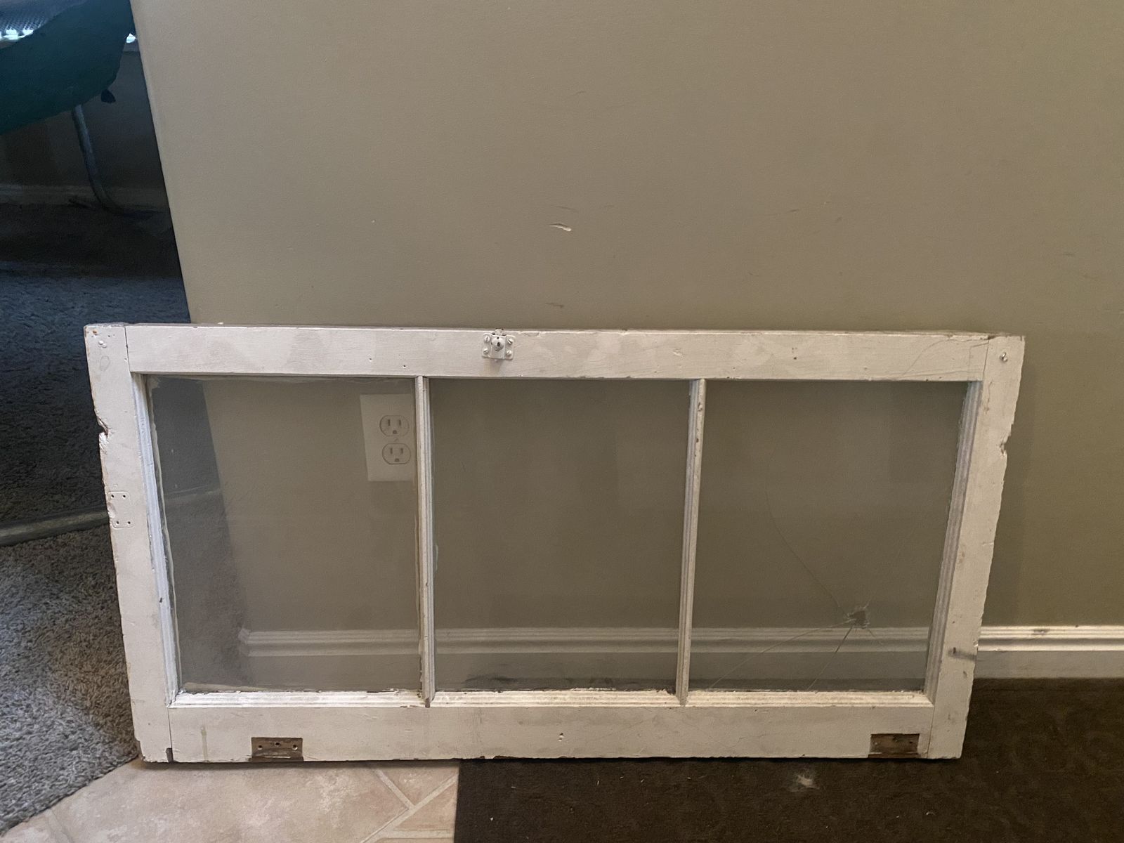 Vintage Wood Window Frame - 21" x 40" - With Broken Pane, White Finish