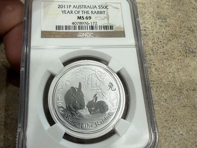 2011 P Australia 50c Year of the Rabbit Silver Coin NGC MS 69 - Queen Elizabeth II