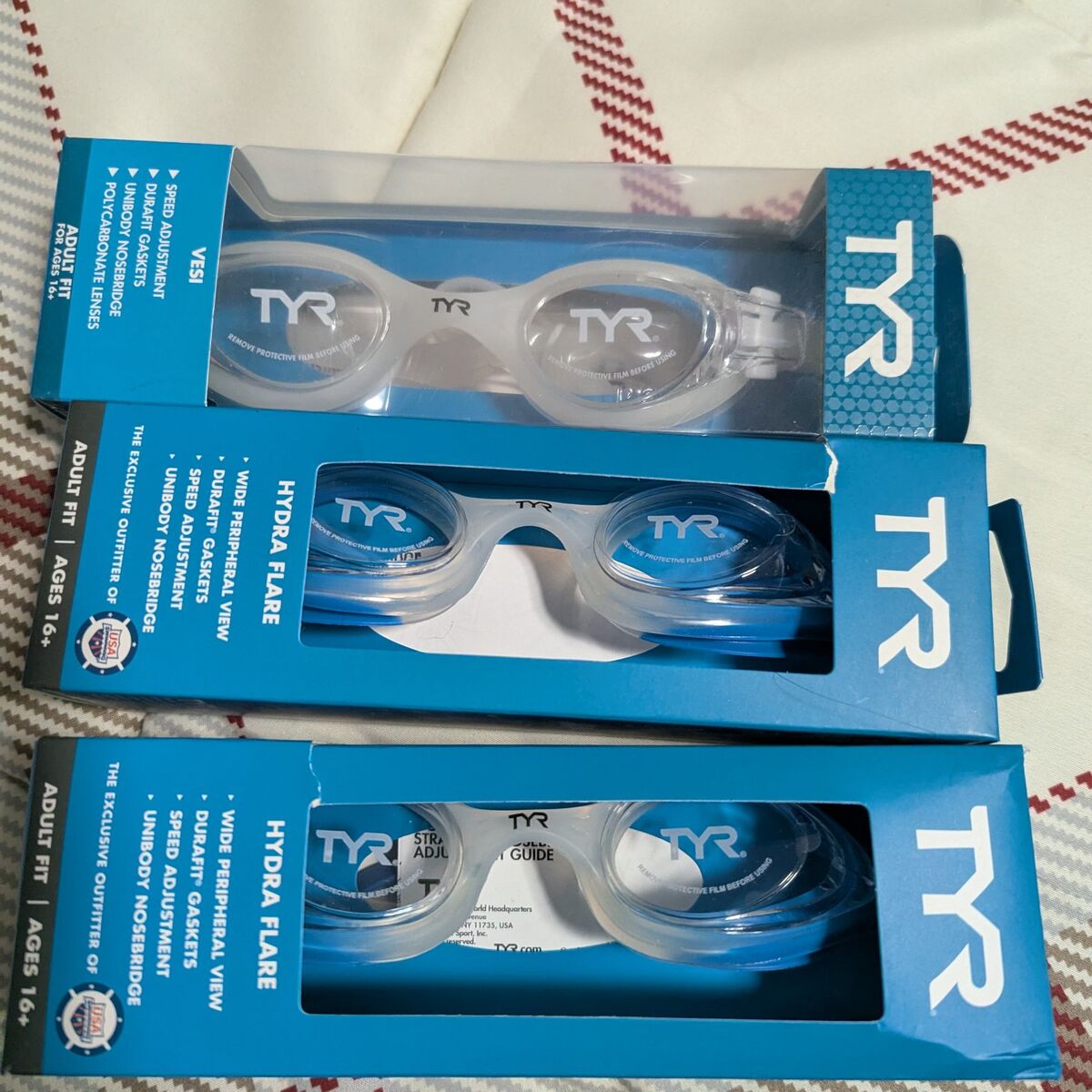 TYR adult vesi (1) and hydra flare (2) swim goggle