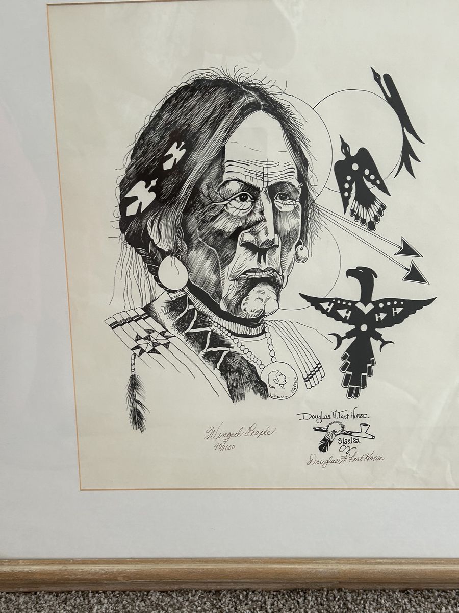 Douglas H. Fast Horse "Winged People" Signed & Numbered Print 49/1000, 1982 Native American Art