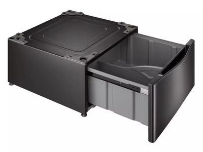 Two LG 27" Washer and Dryer Pedestals with Storage Drawer - Black Steel color