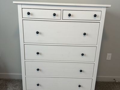 IKEA Hemnes White 6-Drawer Chest Dresser with Black Knobs