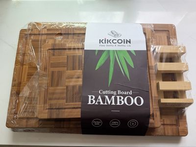 New in packaging- Kikcoin Extra Large Bamboo Cutting Boards, Set of 3, Juice Groove, End Grain, 17"x12", Butcher Block