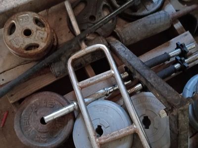 Used Mixed Weight Plates, Dumbbells, and Barbells - Various Weights