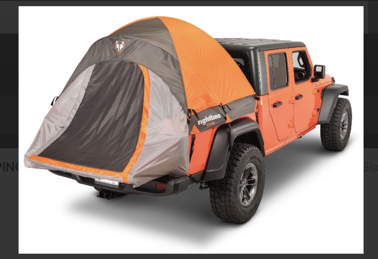 Rightline Gear Truck Tent and Mattress for Jeep Gladiator JT, Grey/Orange - Compact Truck Bed Camping Shelter