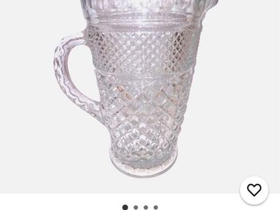 Vintage Anchor Hocking Wexford Cut Crystal Diamond Point Glass Pitcher, 9.75" Tall