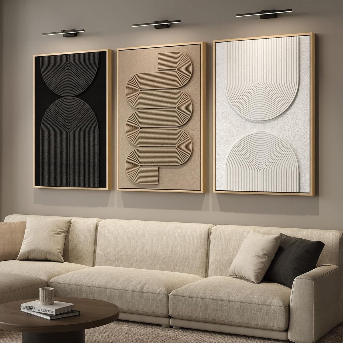 New Large 3D Textured Framed Boho Neutral Abstract Wall Art 3 Piece Modern Paintings Artwork