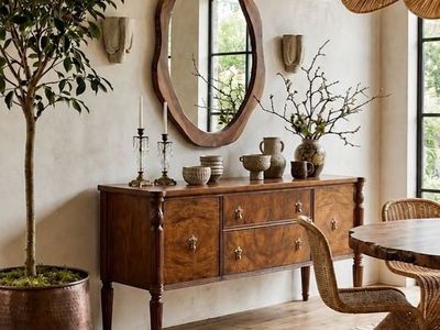Burl Book-Matched Veneer Buffet Sideboard Credenza w/Gorgeous Fluted Legs